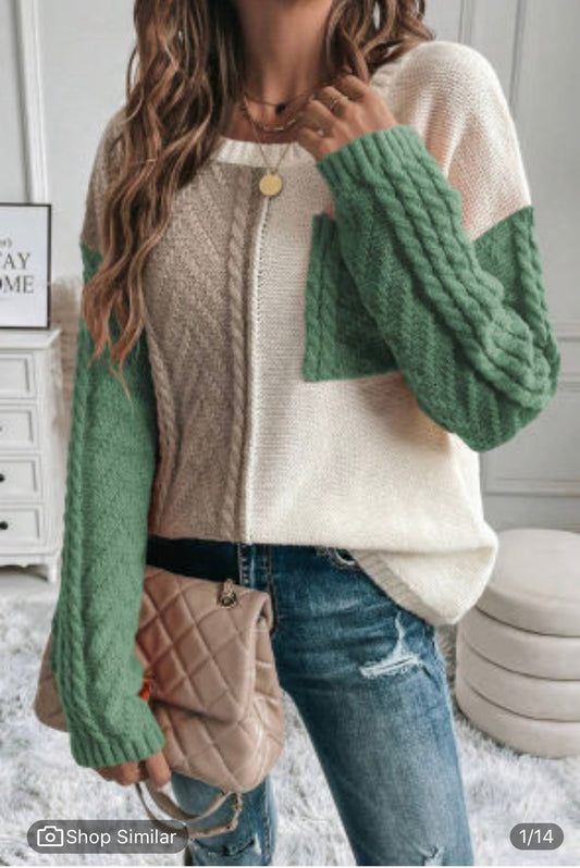 Green color block sweater