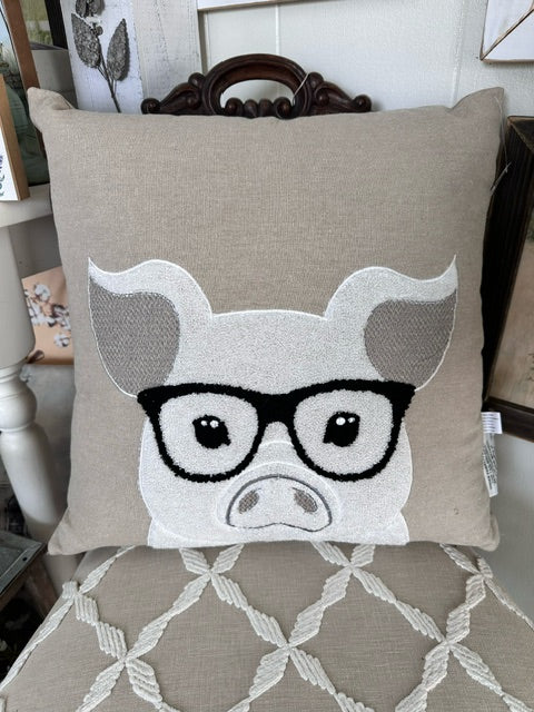 Pig pillow with glasses