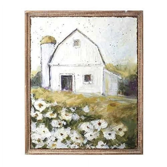 Metal barn picture with wooden frame