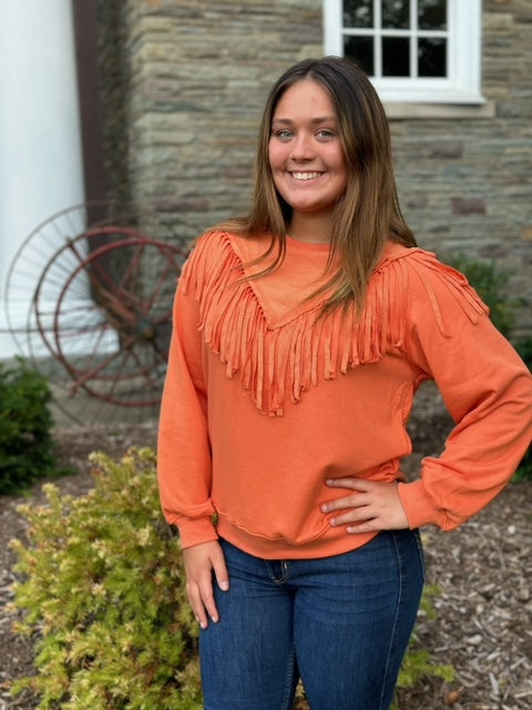 Orange Fringe Sweatshirt