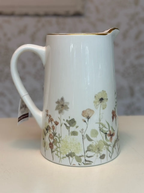 Flower Pitcher with Gold Rim